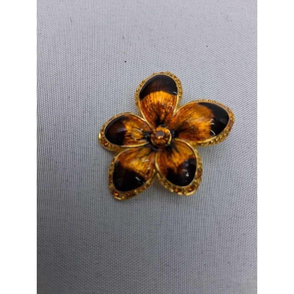 Joan Rivers Classics Collection Tortoise Shell Enamel Flower Pin Brooch Box